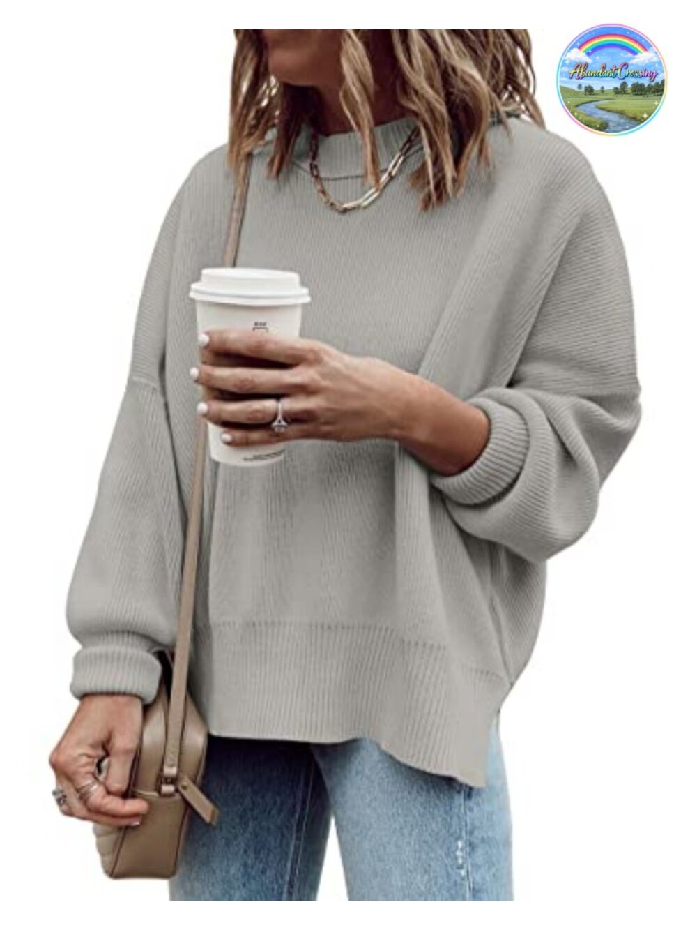 Oversized Tunic Sweater Loose Fit Rib Texture Crewneck Pullover Fall Winter